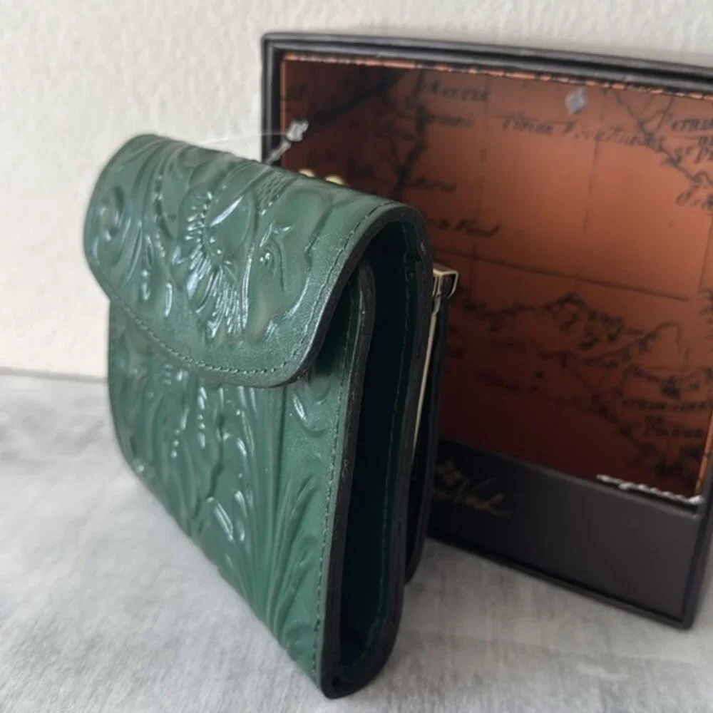 PATRICIA NASH Wallet Reiti Bi-Fold Tooled Leather RFID Green in Box